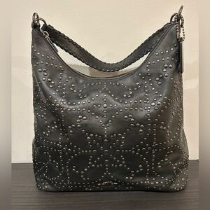 Coach Celeste Convertible Studded Hobo bag in black leather EUC
